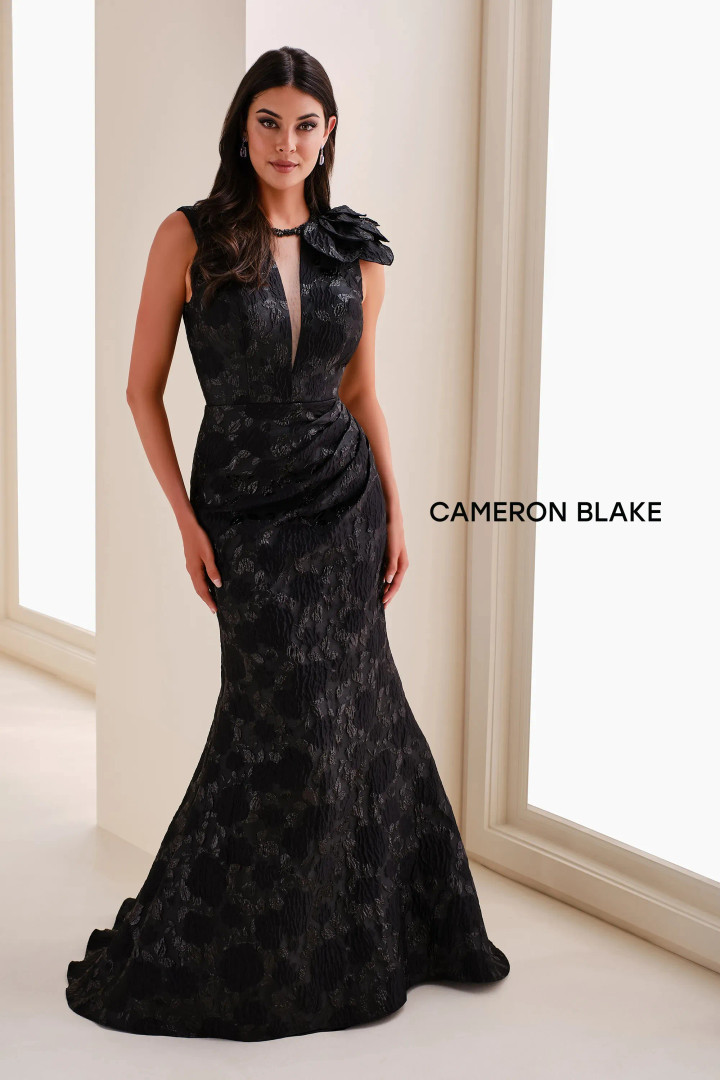 Cameron Blake by Mon Cheri CB821 Brocade 3D Flower Gown
