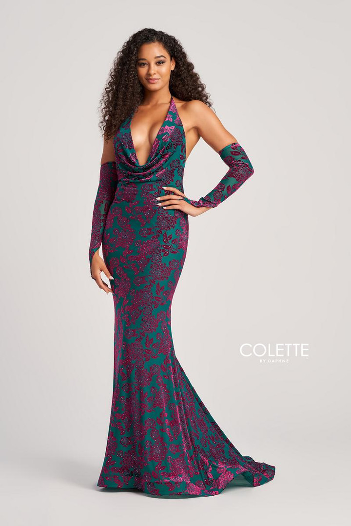 Colette by Daphne CL5118 Stretch Burnout Velvet Prom Dress