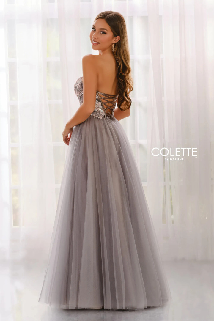 Colette by Daphne CL6008 Lace Curved Neck Strapless Dress