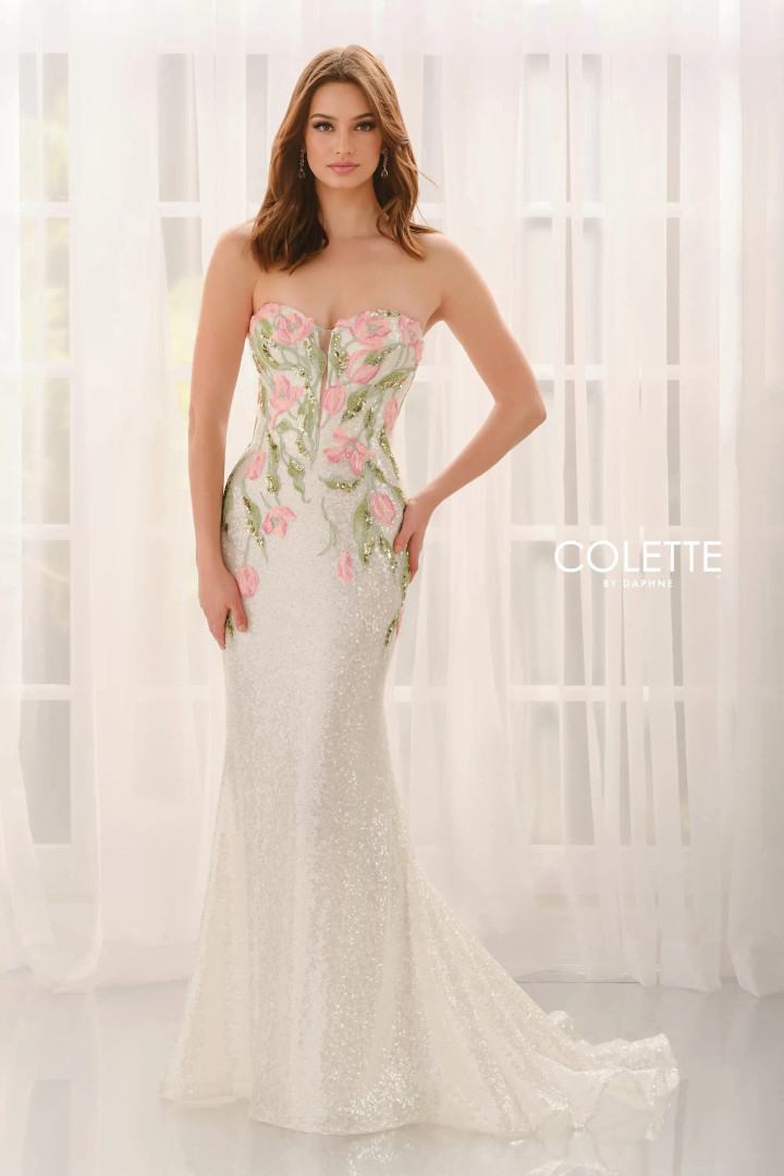 Colette by Daphne CL6101 Stretch Sequin Lace Strapless Dress