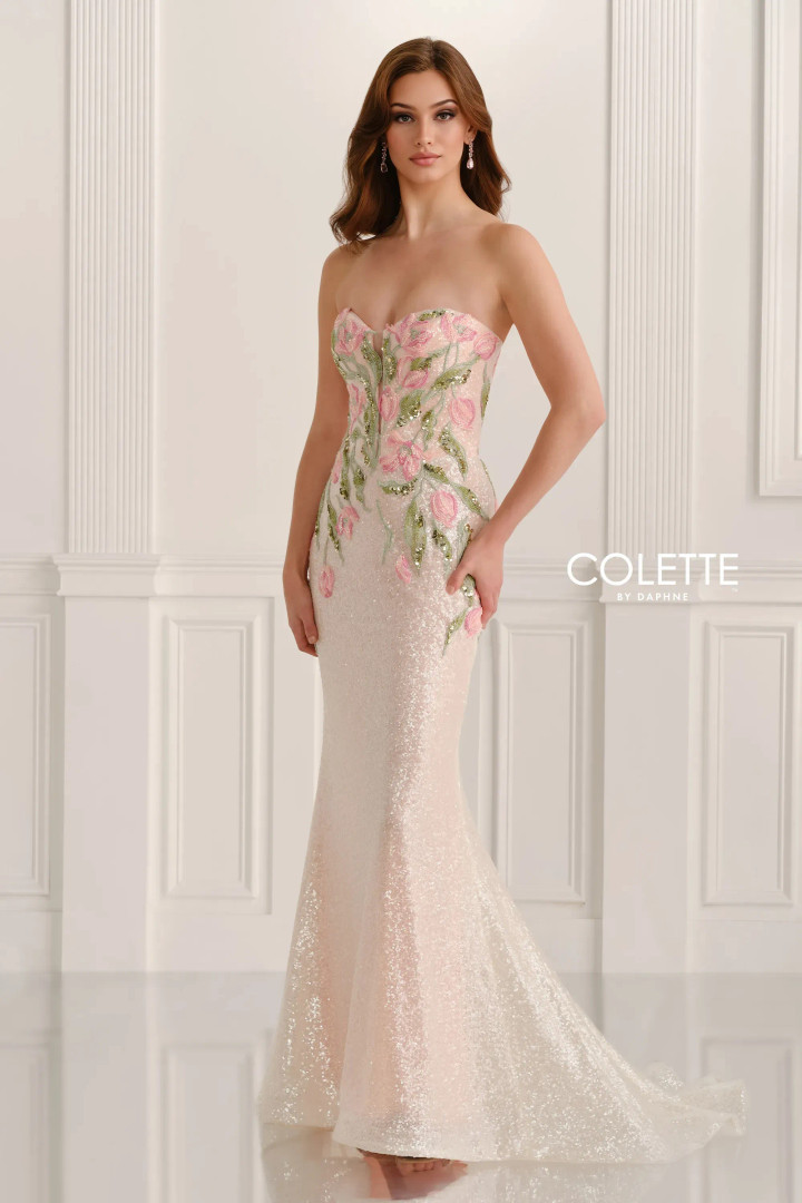 Colette by Daphne CL6101 Stretch Sequin Lace Strapless Dress