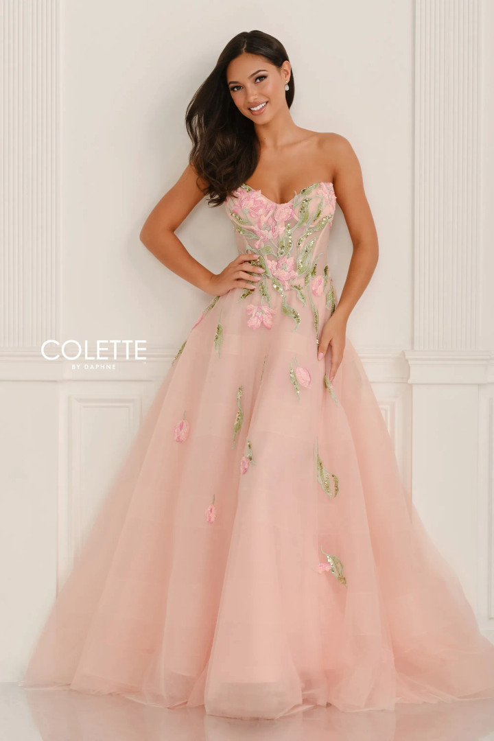 Colette by Daphne CL6103 Organza Beaded Lace Strapless Dress