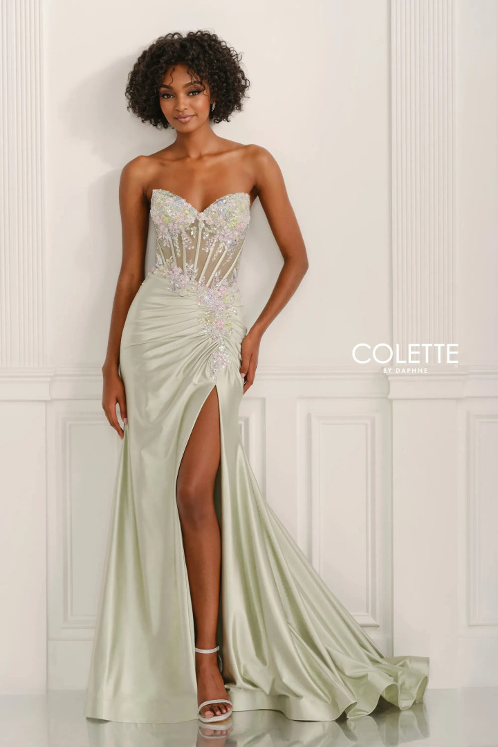 Colette by Daphne CL6105 Beaded Stretch Knit Strapless Dress