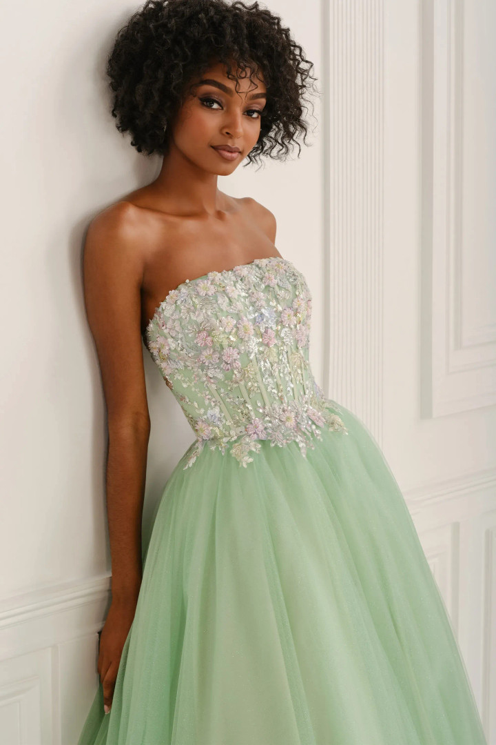 Colette by Daphne CL6107 Bead Glitter Tulle Strapless Dress