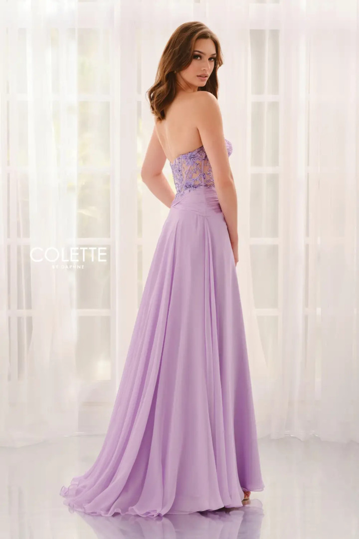 Colette by Daphne CL6115 Chiffon Lace Strapless Corset Dress