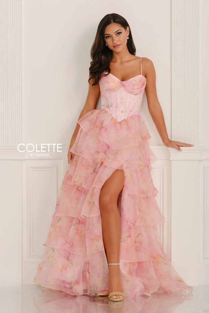 Colette by Daphne CL6123 Organza Spaghetti Strap Slit Dress