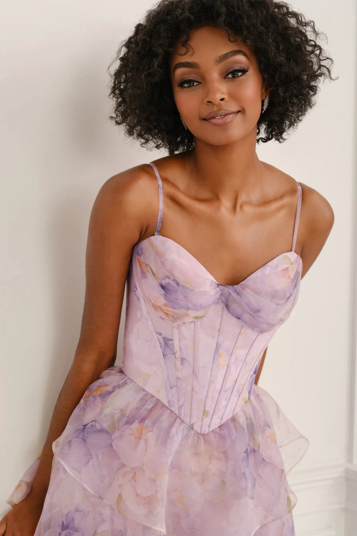 Colette by Daphne CL6123 Organza Spaghetti Strap Slit Dress