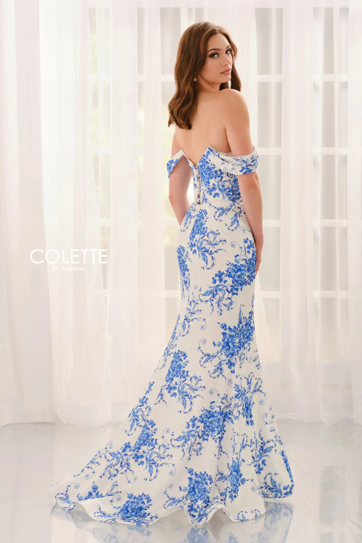 Colette by Daphne CL6127 Stretch Satin Off-Shoulder Dress