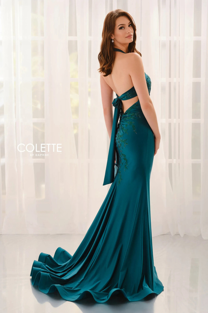 Colette by Daphne CL6133 Stretch Satin Plunging V-Neck Dress