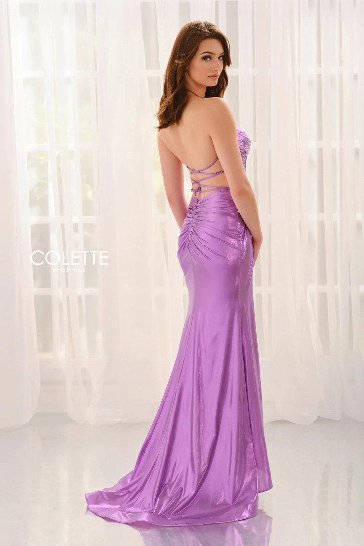Colette by Daphne CL6141 Liquid Lame Sleeveless Corset Dress