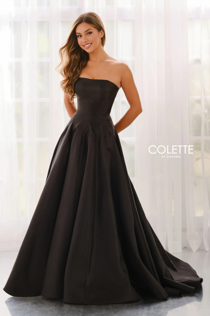 Colette by Daphne CL6189 Mikado Straight Neck Strapless Gown