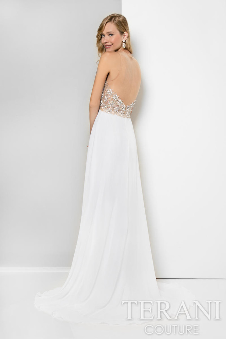 Terani Couture 1712P2512 Chiffon Illusion High Neck Gown