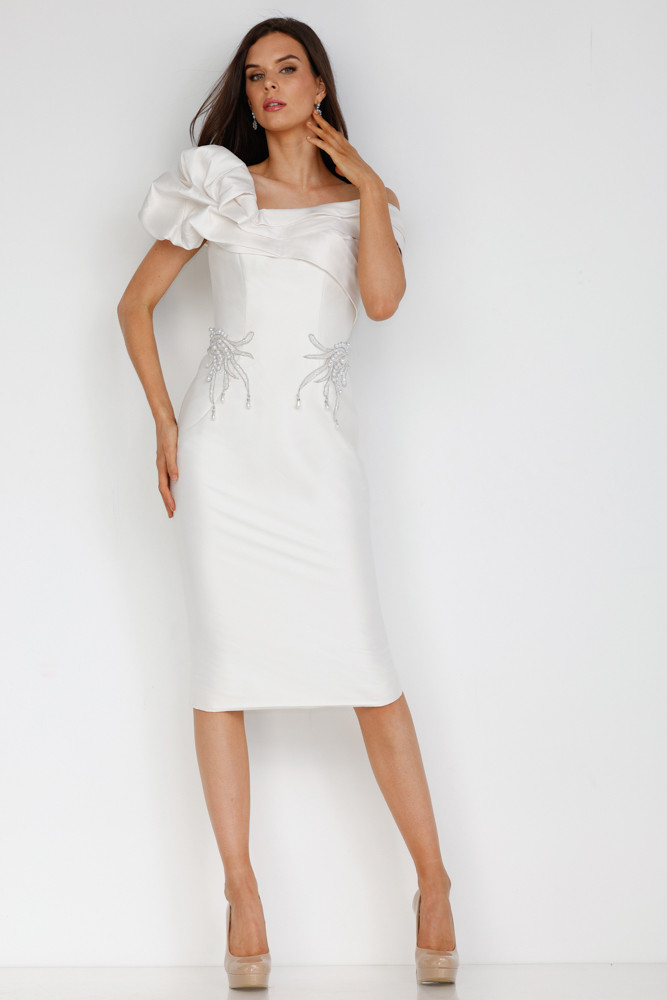 Terani Couture 2011C2009 Mikado Off-Shoulder Short Dress