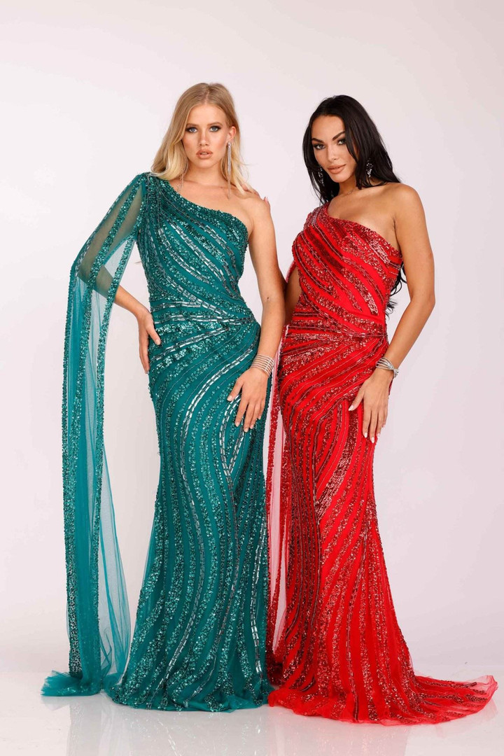 Terani Couture 2012GL2390 Cape Tulle One Shoulder Long Gown