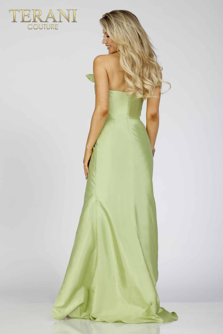 Terani Couture 231P0180 Taffeta Strapless High Slit Dress