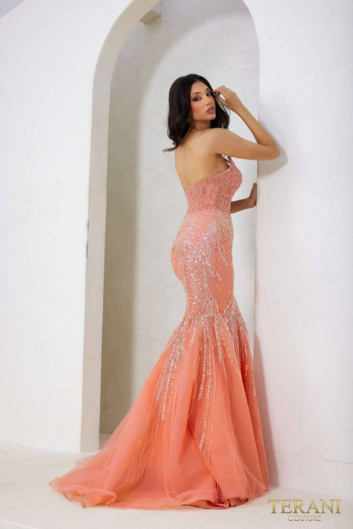 Terani Couture 241P2171 Tulle V-neck Strapless Prom Dress