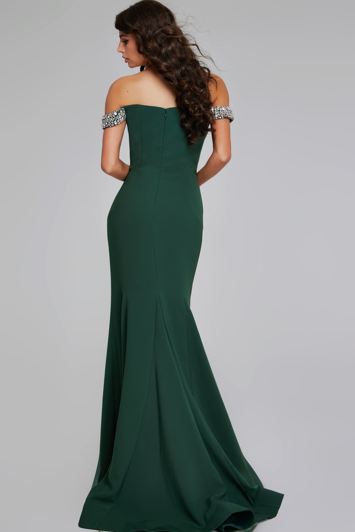Jovani 42394 Crepe Elegant Off-Shoulder V-Neck Evening Gown