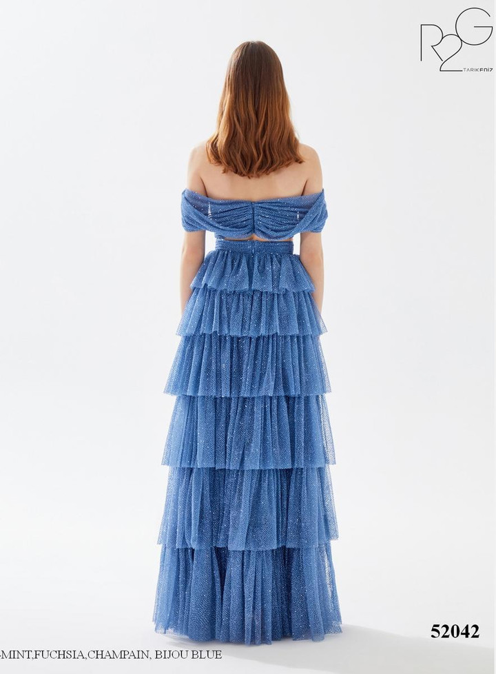 RG2 by Tarik Ediz 52042 Glitter Off Shoulder Tiered Dress