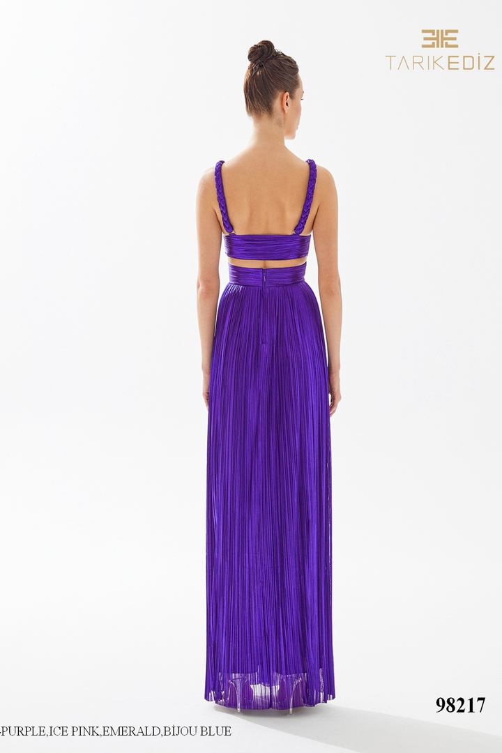 Tarik Ediz 98217 Tulle V-Neck Straps Sleeve Pleating Dress