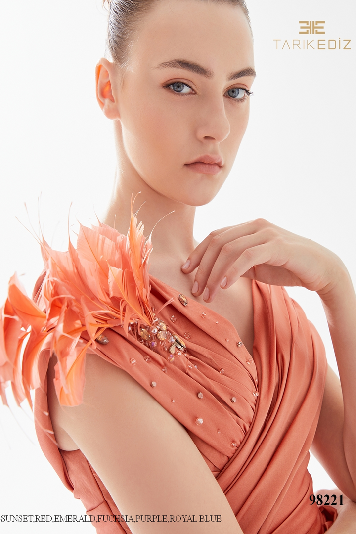 Tarik Ediz 98221 Taffeta Off Shoulder Overskirt Long Dress