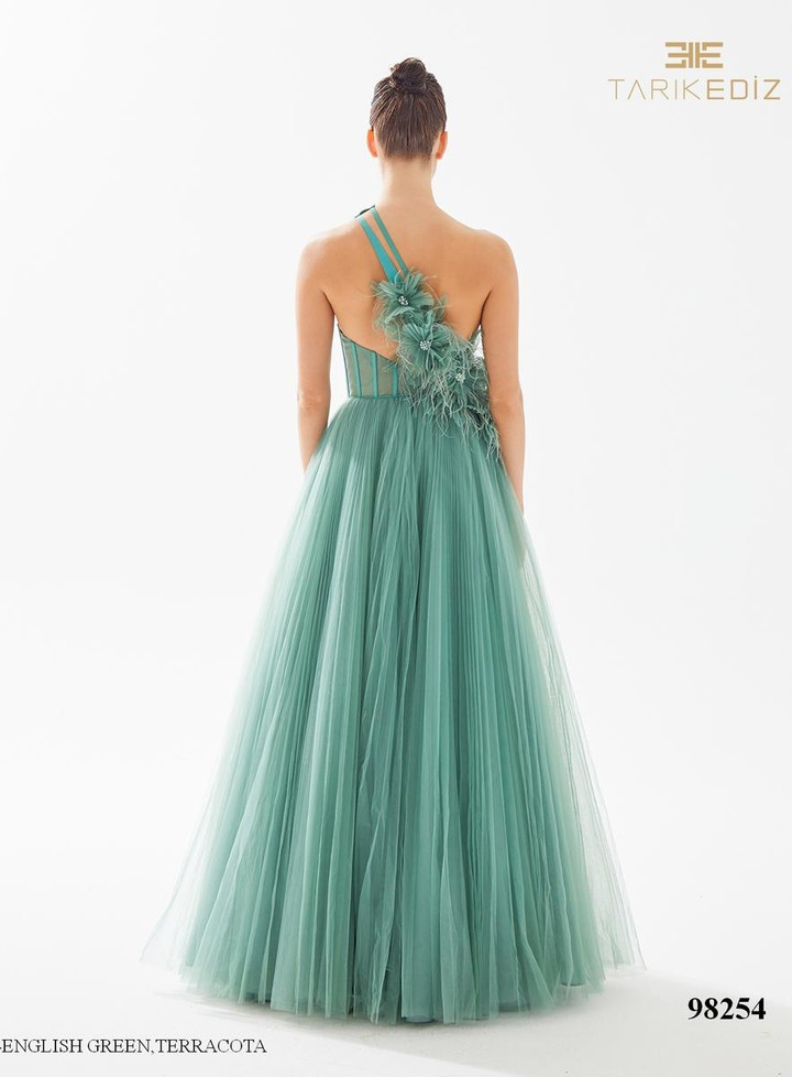 Tarik Ediz 98254 Tulle One Shoulder Sleeveless Long Dress