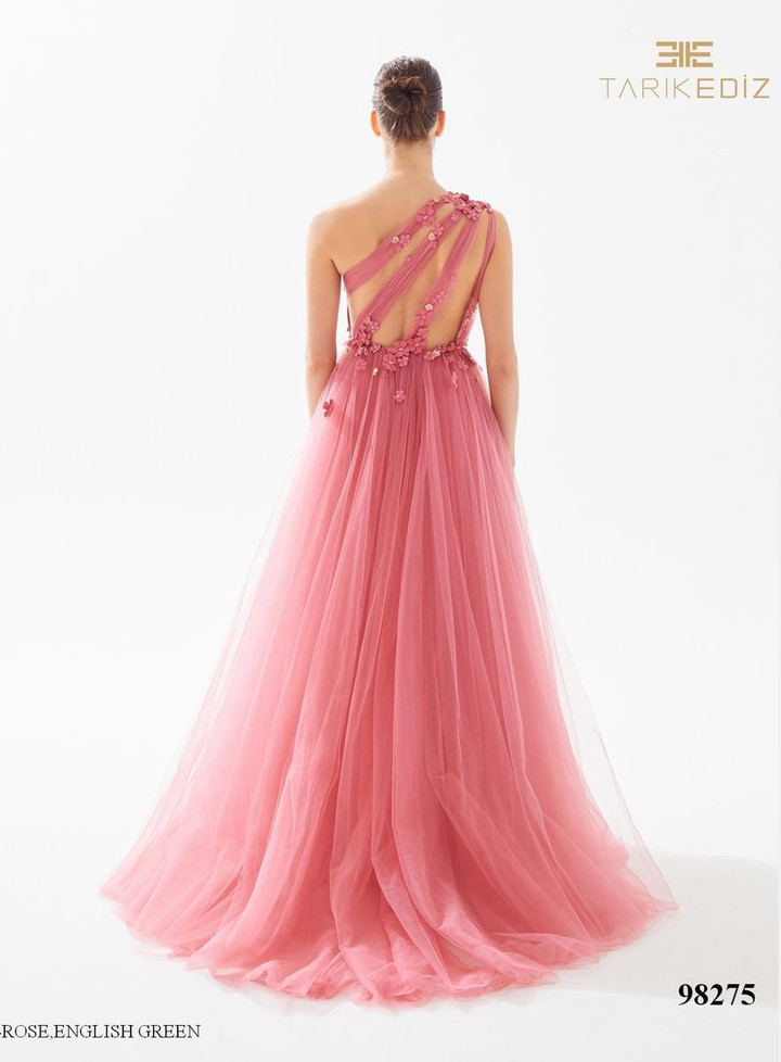 Tarik Ediz 98275 Tulle One Shoulder Sleeveless Long Dress