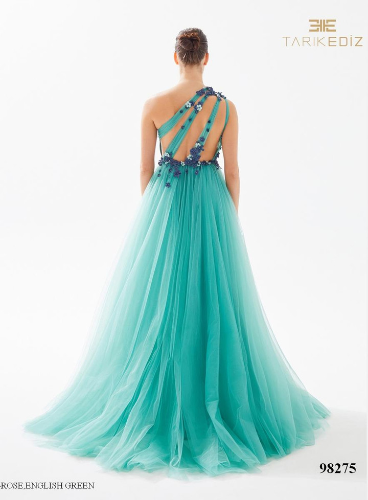 Tarik Ediz 98275 Tulle One Shoulder Sleeveless Long Dress