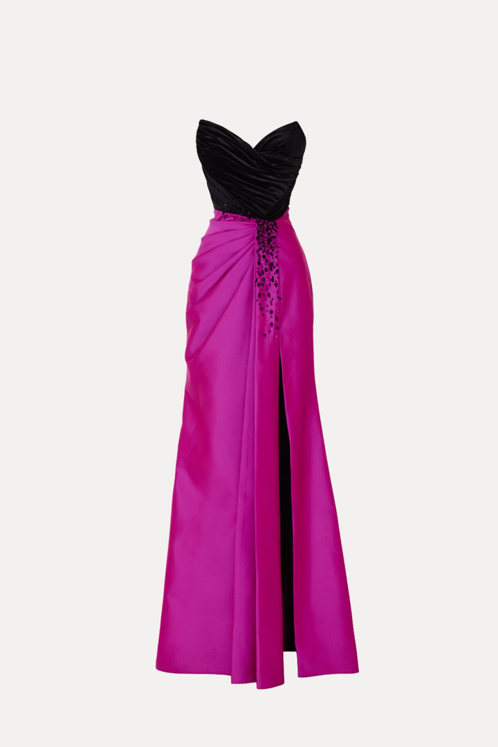 Tarik Ediz 98793 Chiffon V-neckline Strapless Fitted Dress