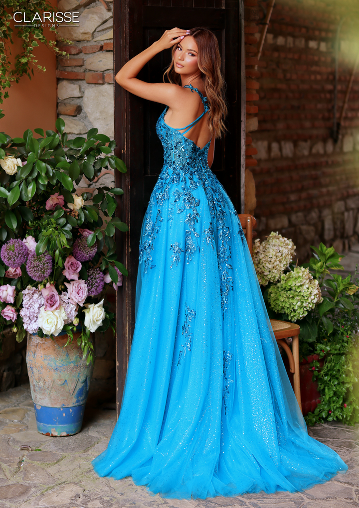 Clarisse 62118 Glitter Tulle Lace Spaghetti Straps Gown