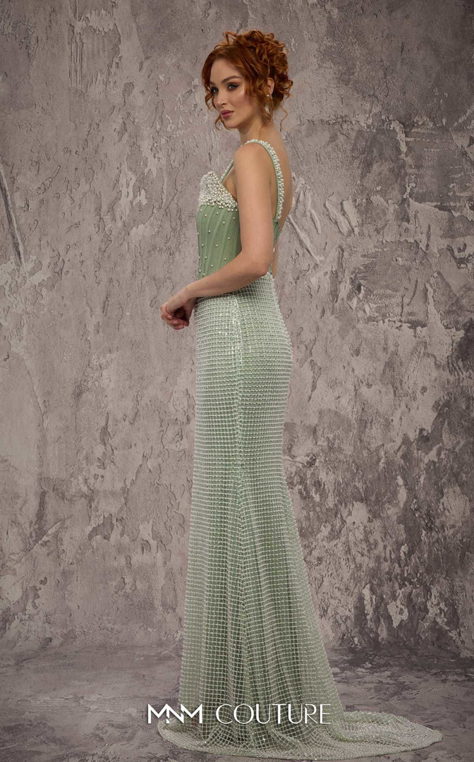 MNM Couture J03553 Beaded Embroidered Straps Sleeve Gown
