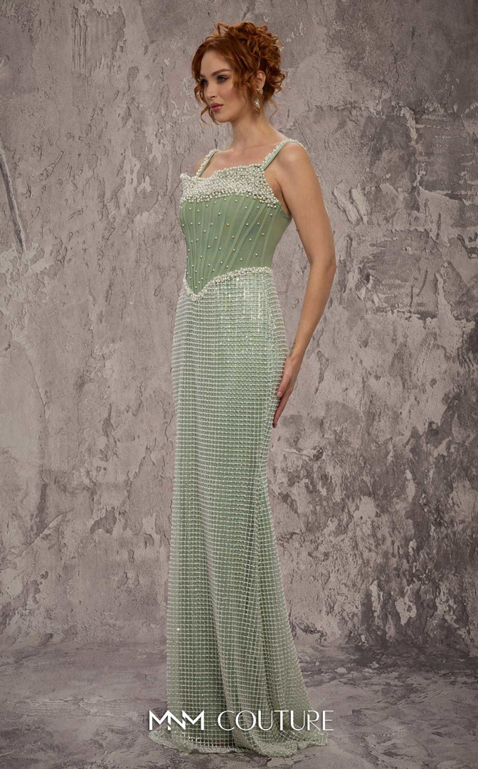 MNM Couture J03553 Beaded Embroidered Straps Sleeve Gown