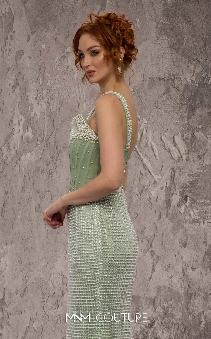 MNM Couture J03553 Beaded Embroidered Straps Sleeve Gown