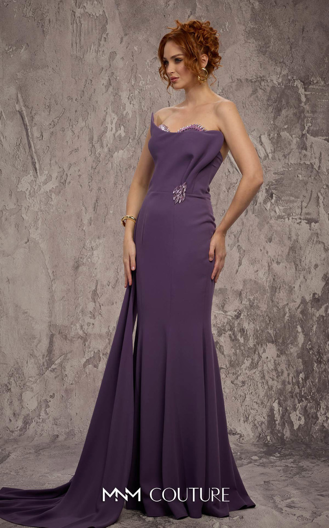 MNM Couture J03584 Rayon Crepe Crystal Sweetheart Neck Gown