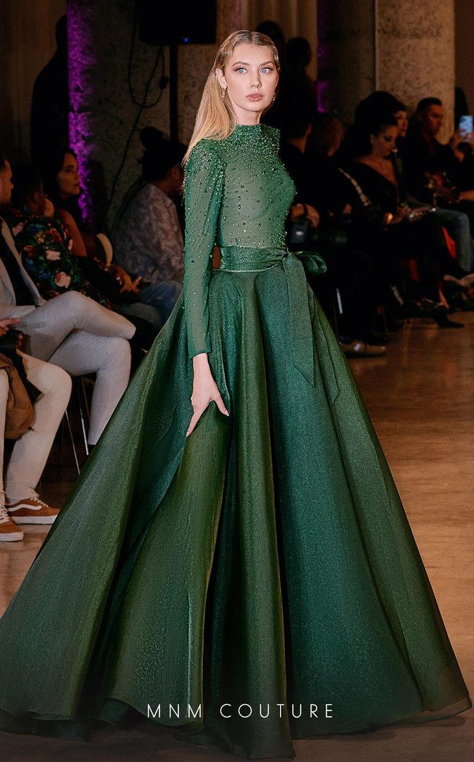 MNM Couture J03038 Embellished Organza Long Sleeve Ballgown