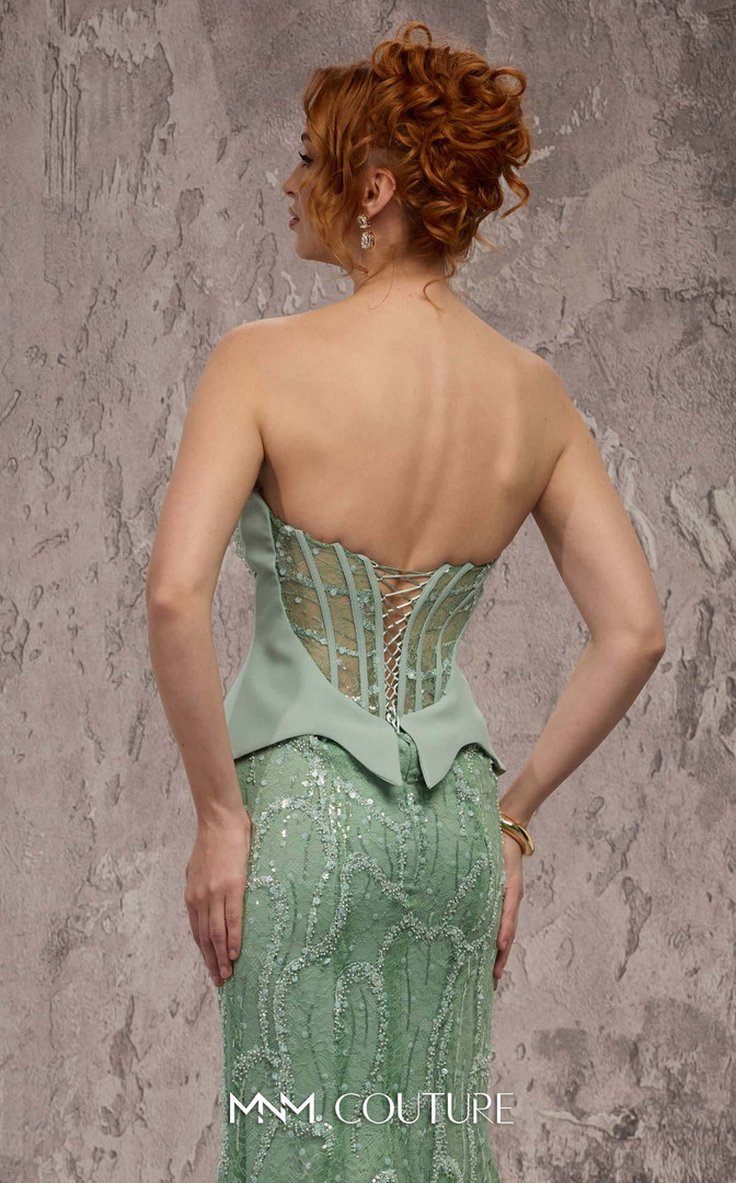 MNM Couture J03585 Beaded Lace Embroidered Strapless Gown