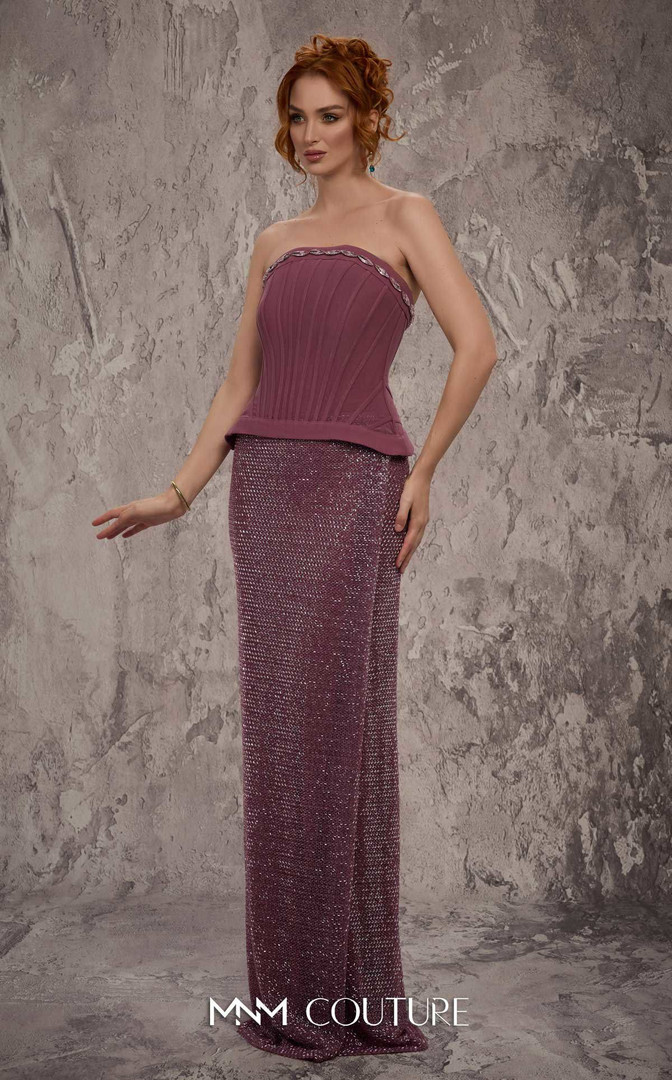 MNM Couture J03595 Beaded Embroidered Crescent Neck Gown