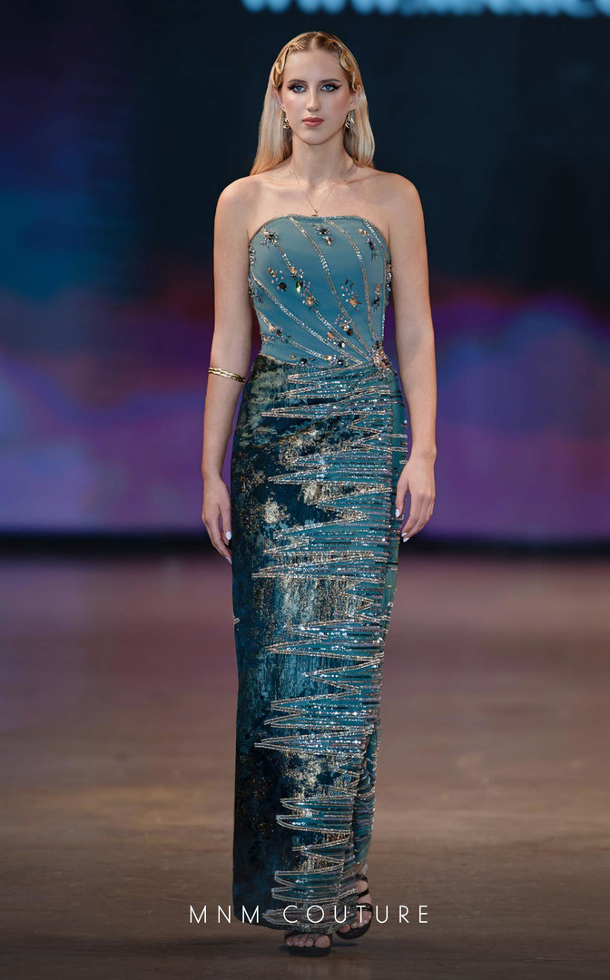 MNM Couture J03597 Crystal Bodice Embroidered Strapless Gown