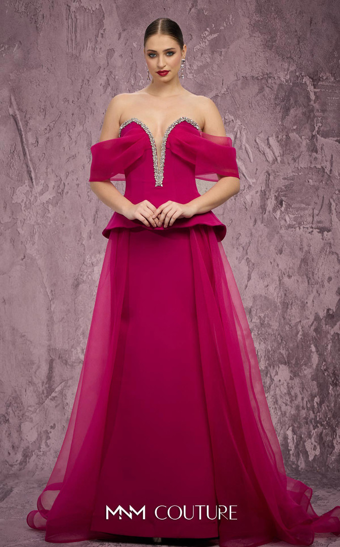 MNM Couture Q1010 Crepe Embroidered Off-shoulder Ballgown