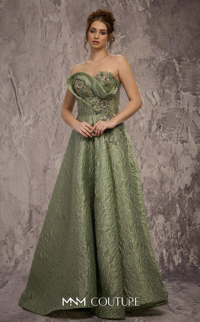 MNM Couture Q3355 Brocade Embroidered Strapless Long Gown