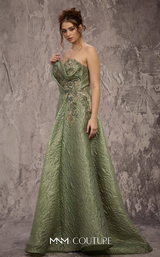MNM Couture Q3355 Brocade Embroidered Strapless Long Gown