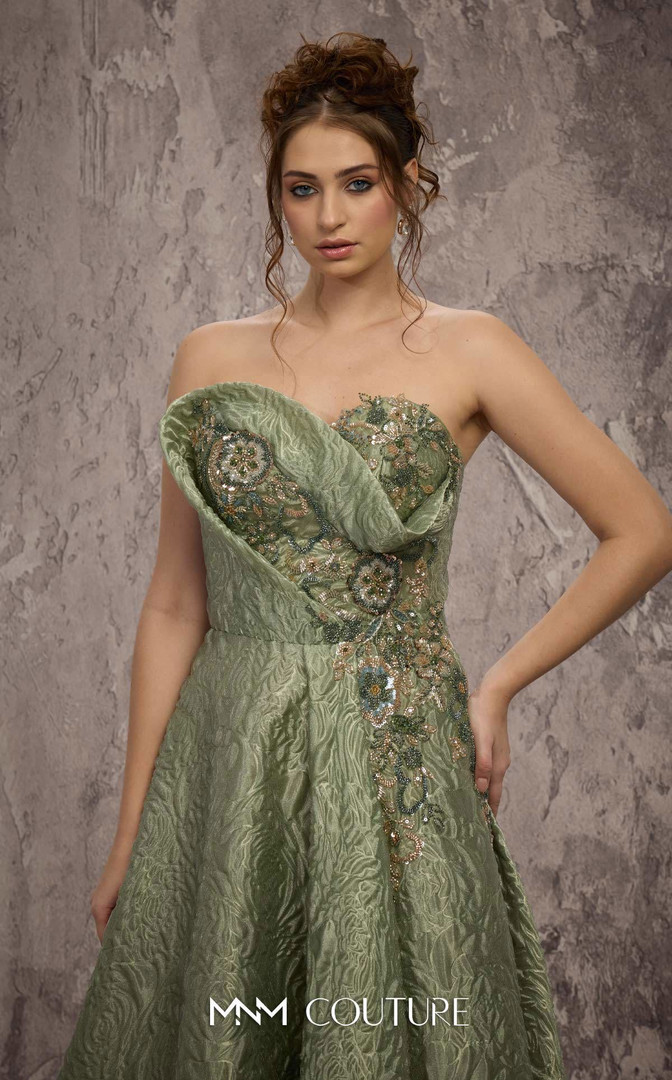 MNM Couture Q3355 Brocade Embroidered Strapless Long Gown