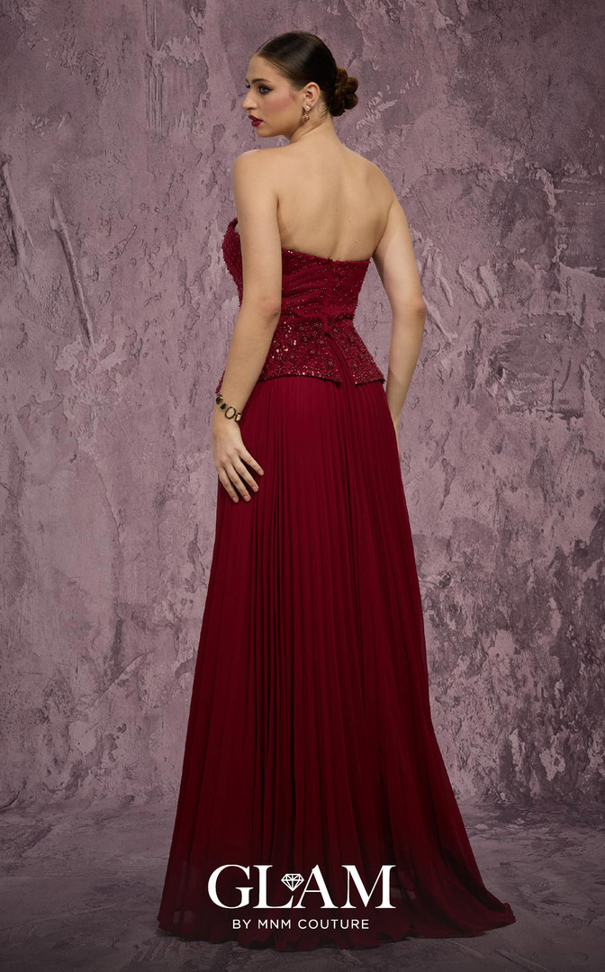 MNM Couture Q7788 Chiffon Embroidered Pleated Strapless Gown