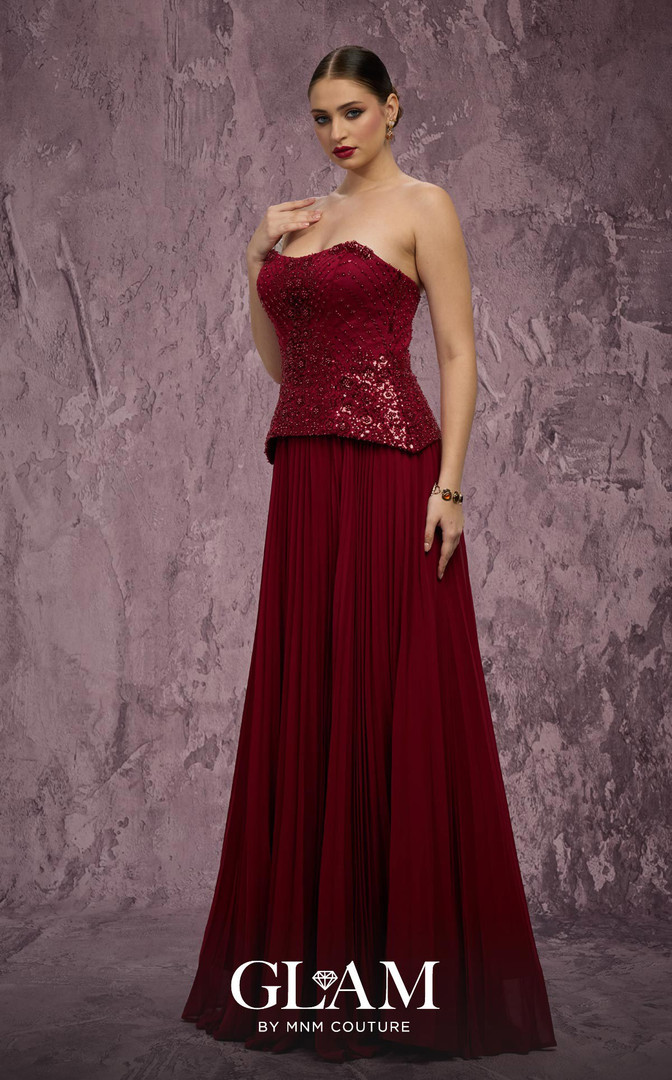 MNM Couture Q7788 Chiffon Embroidered Pleated Strapless Gown
