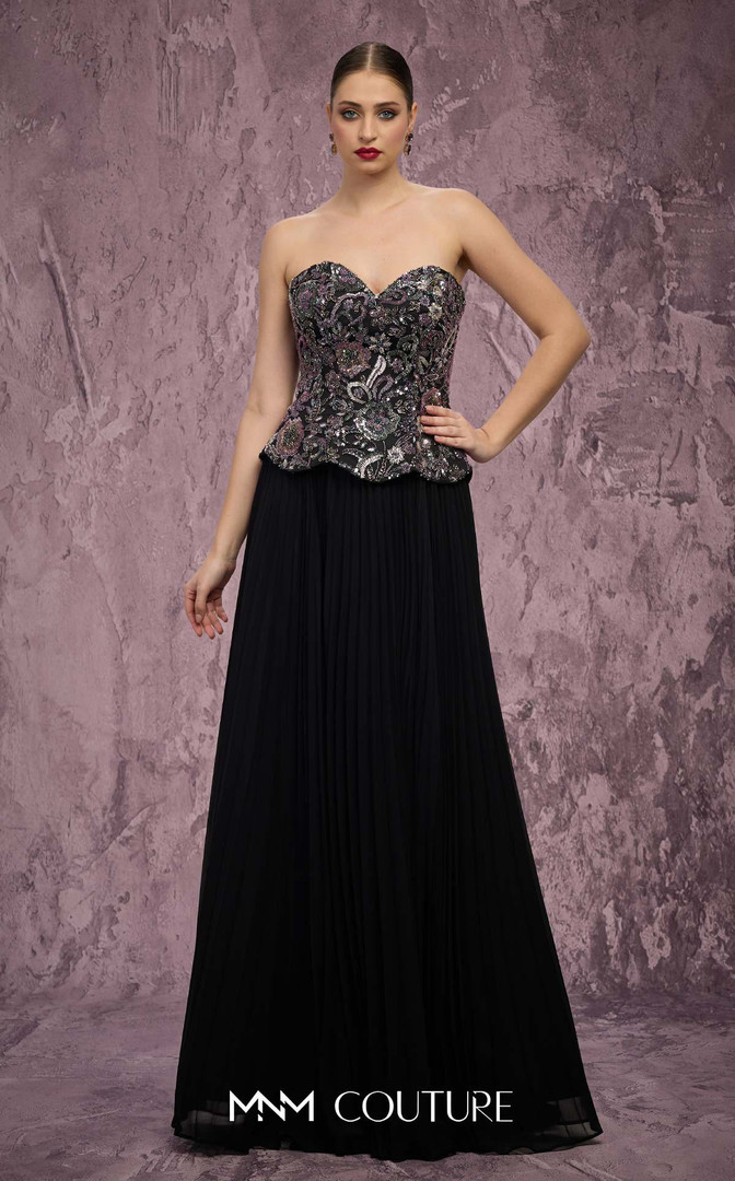 MNM Couture Q7778 Chiffon Beaded Strapless Corset Gown