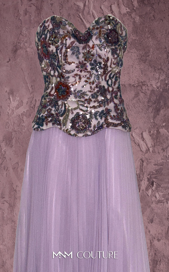 MNM Couture Q7778 Chiffon Beaded Strapless Corset Gown