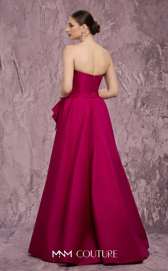 MNM Couture Q8017 Taffeta Embroidered Strapless A-line Gown