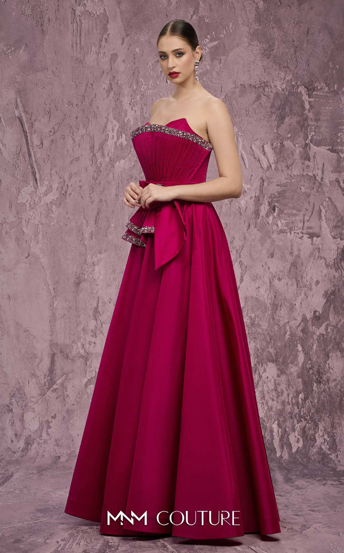MNM Couture Q8017 Taffeta Embroidered Strapless A-line Gown