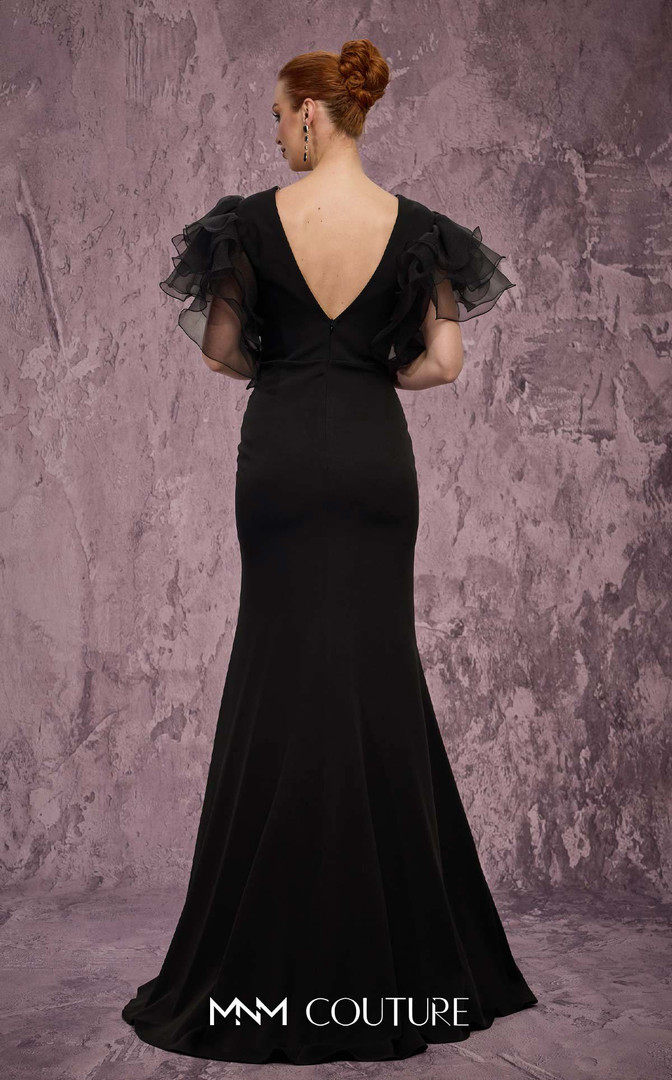 MNM Couture Q8022 Crystal Embellished Ruffled Sleeve Gown