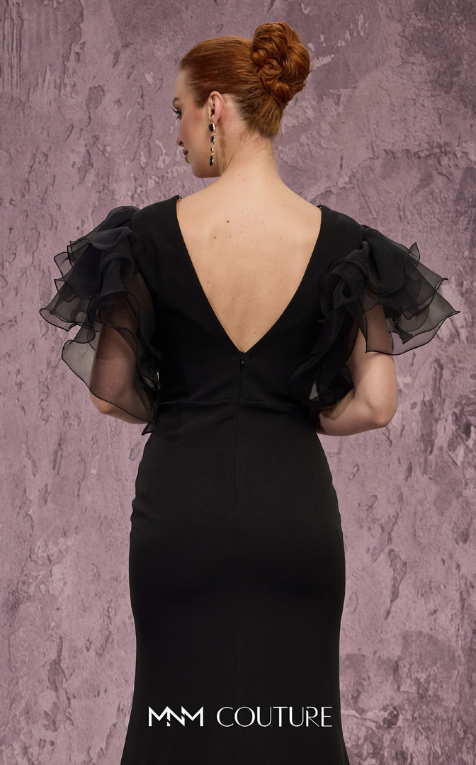 MNM Couture Q8022 Crystal Embellished Ruffled Sleeve Gown