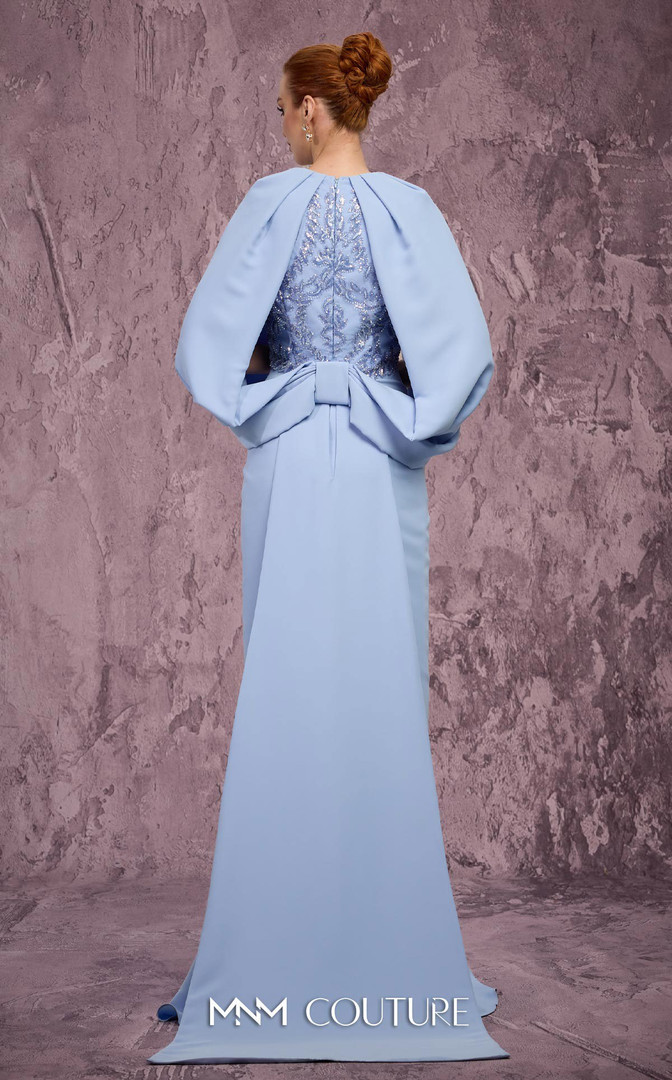 MNM Couture Q7615 Crepe Embellished Cape Sleeves Long Gown